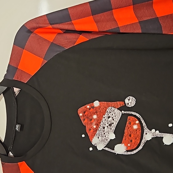 'A glass of holiday cheer' plaid sleeves office holiday party top XXL like new - Picture 2 of 6